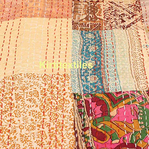 Image of Silk Hand Made Design Kantha Quilt Blanket, Bed Cover, Bedspread (Size 90 inch X 108 inch) - Multicolour