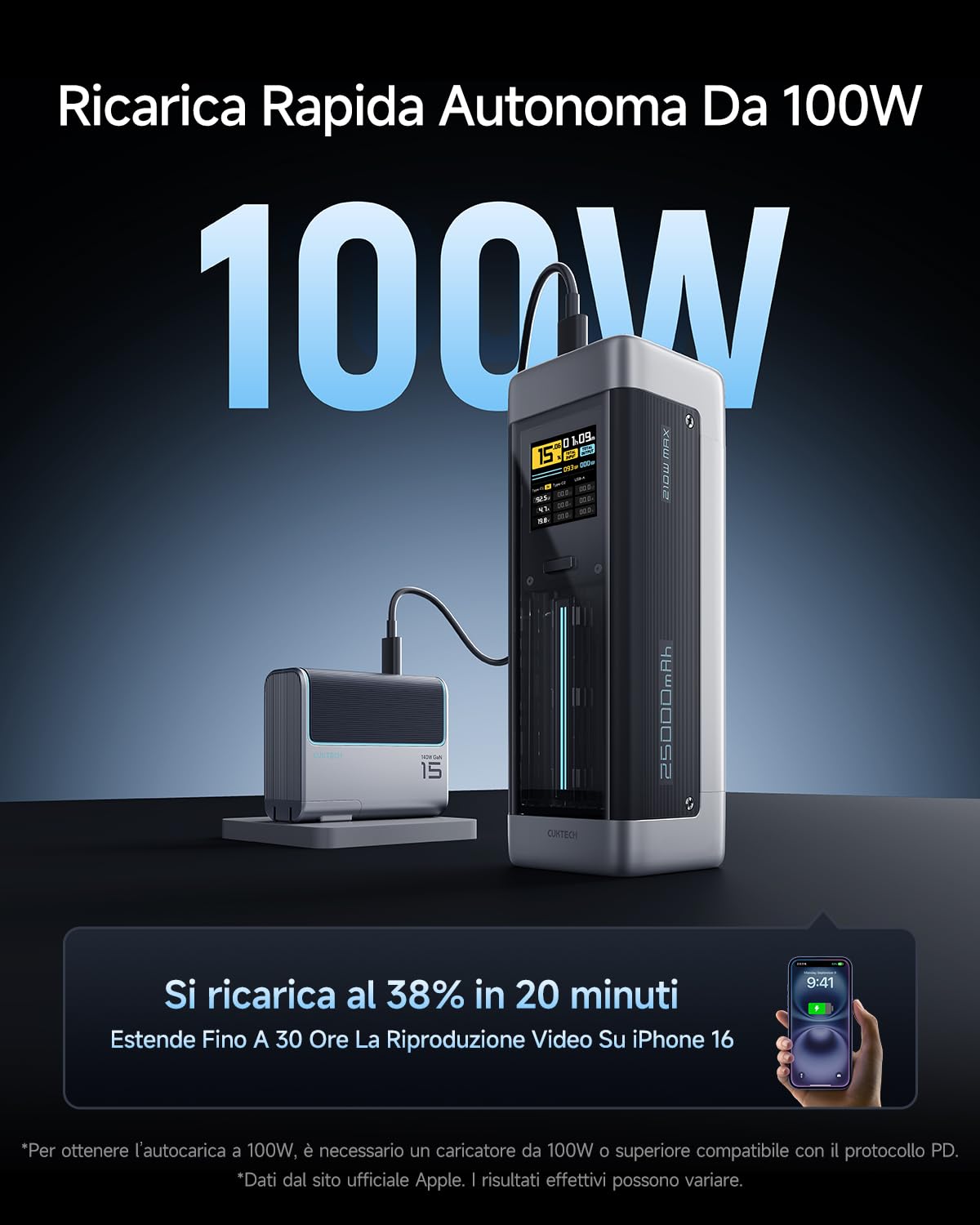 CUKTECH 20 Power Bank, 25000mAh Caricatore Portatile Batteria con 3 porte, Laptop Caricabatterie USB C PD3.1 140W, TFT Digitale Display, Ricarica Rapida per PC portatile,MacBookPro, GalaxyS23