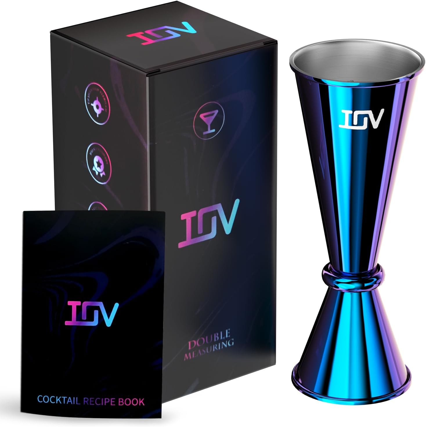 IOV Jigger for Bartending, Professional Double Cocktail Jigger, Japanese Premium 18/8 stainless steel jigger 2 oz 1 oz with Dimensions Inside Bartending Measuring Cocktails Jigger-Rainbow