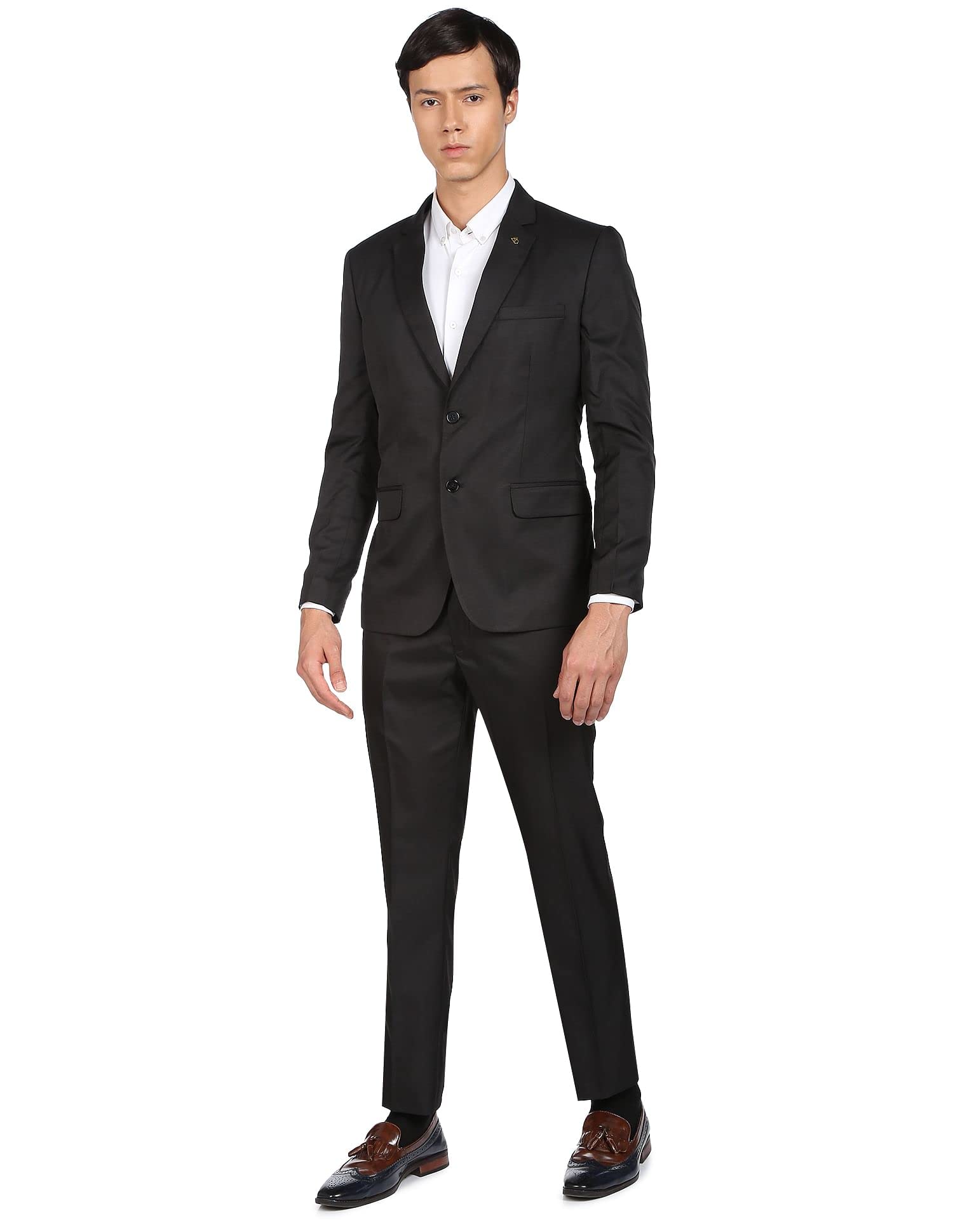 Men Black Twill Single Breasted Two Piece Suit-image-40