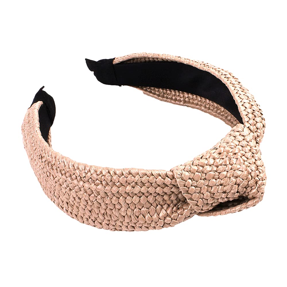 Headbands Women Hair Head Bands Knotted Turban Cute Headbands Straw Boho Twist Hair bands for Women’s hair Wide Thick Top Knot Hairbands For Girls (Pink)