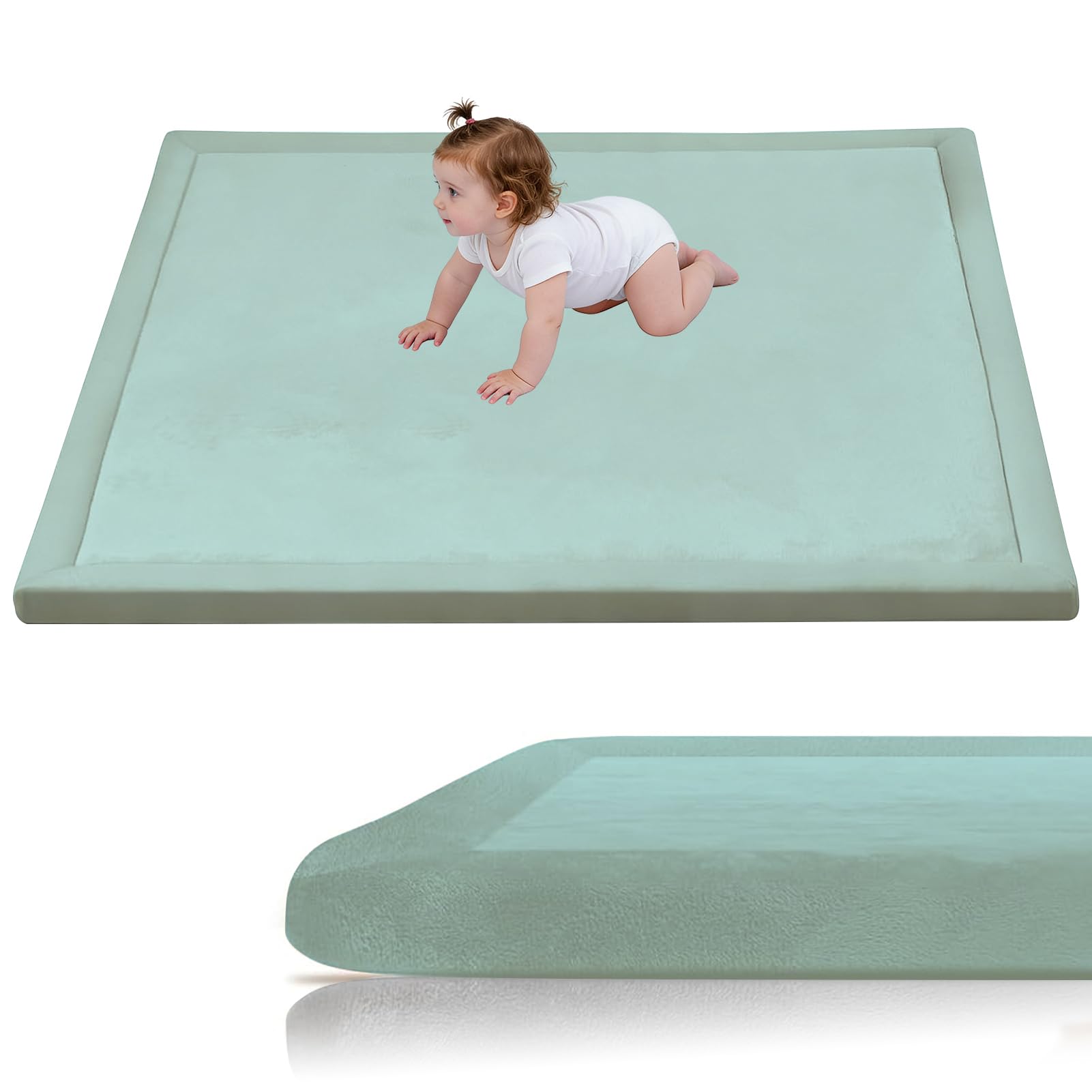 Stqyeiw Memory Foam Mat, Extra Thick Area Rug 3cm for Kids Living Room 70 x 160 cm Sky Blue Baby Playroom Crawling Carpet with Non Slip Soft Play Mat Modern Floor Toddler Nursery Carpet