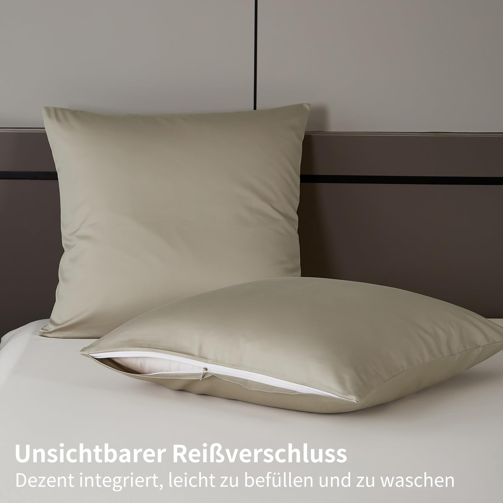 Satin Bettwäsche 220x240 Beige 100% Langstapelige Baumwolle Kühlend Mako Satin Bettwäsche Weich Seidig Atmungsaktiv Seide Bettbezug Set 3 Teilig mit Reißverschluss und 2 Kissenbezüge 80x80 cm