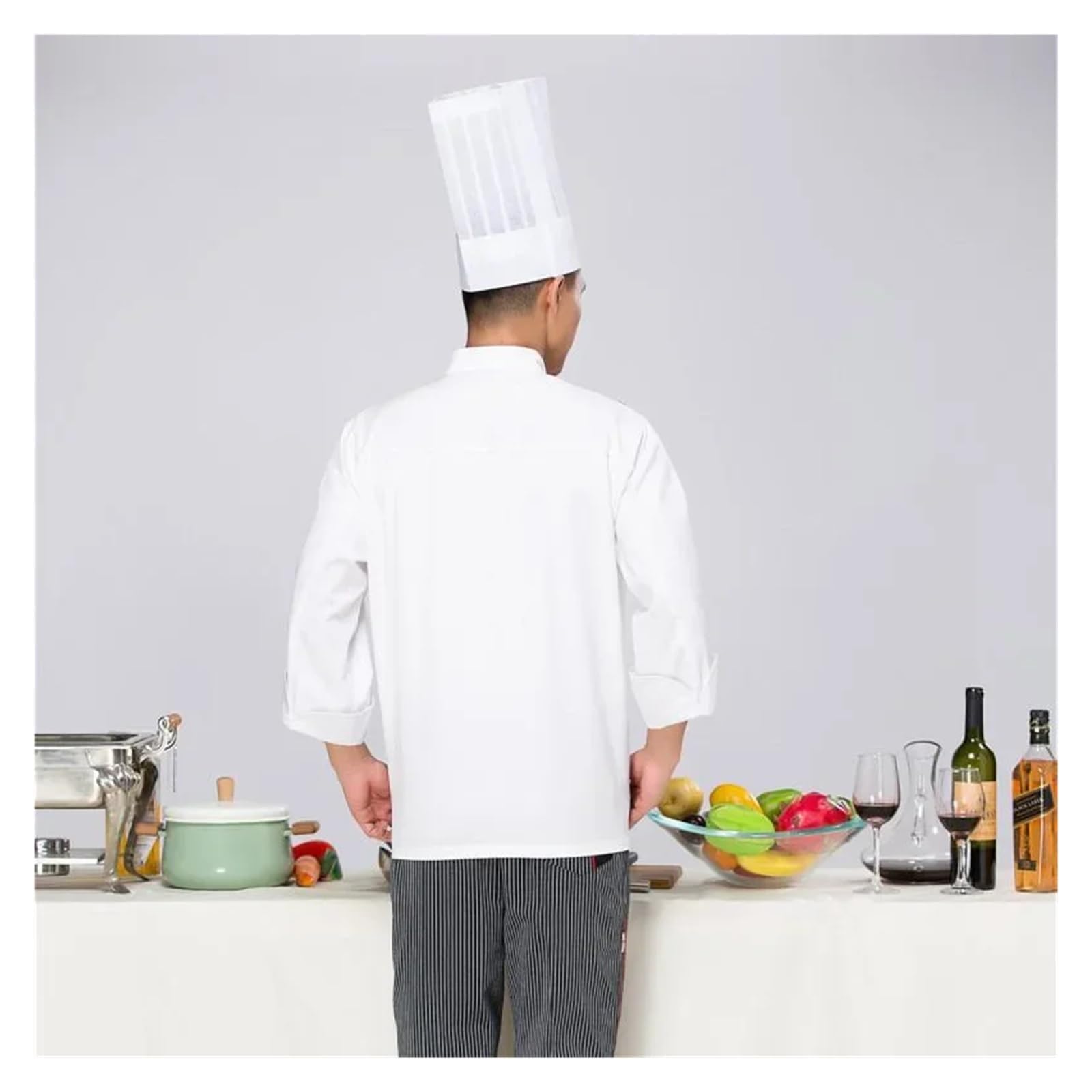Koch Jacke Kochkleidung Langarm Zweireihig Küchenkleidung Hotel und Restaurant Arbeitskleidung for Männer Restaurant Back Kitchen(Bai-Duan,4XL)