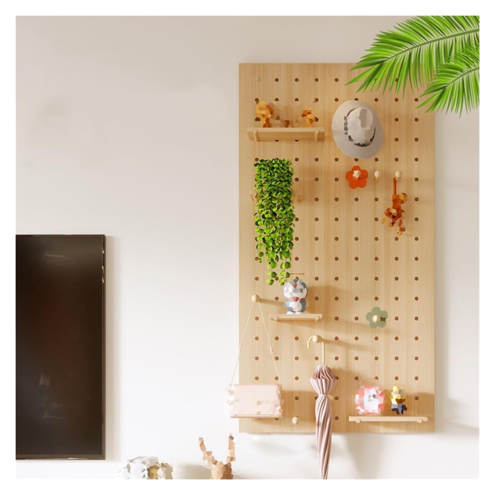 Muro Panel Perforado Para Herramientas Kit Combinado De Tablero Perforado, Tablero Perforado De Almacenamiento De Exhibición Montado En La Pared Con Accesorios, Panel Colgante De Pared De Madera Maciz