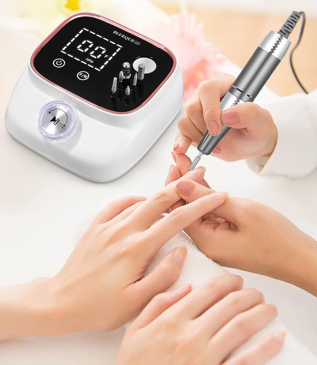 Torno Para Uñas Profesional 45000RPM, Lima Electrica Uñas, Velocidad Ajustable,Set de Accesorios para Manicura y Pedicura con Brocas de Cerámica, para Uso Doméstico y Salones de Uñas
