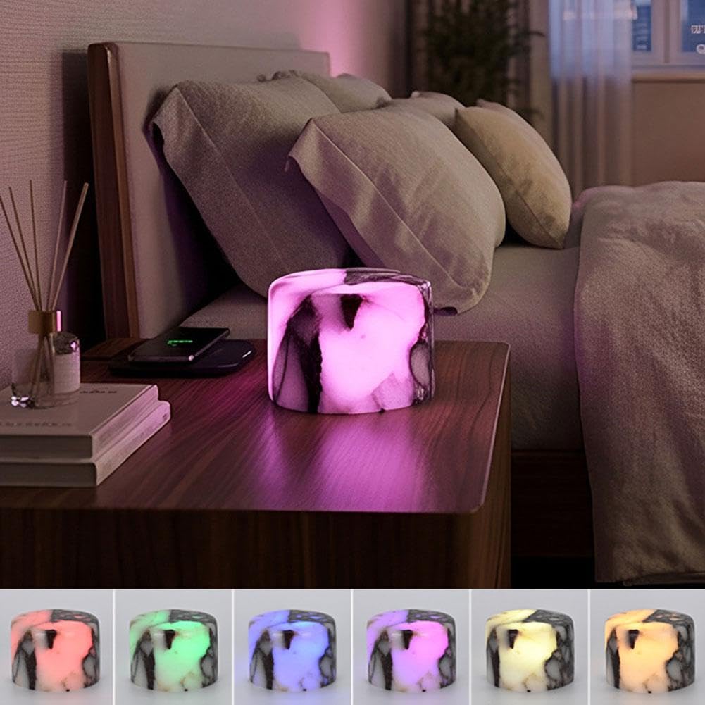 Veilleuse Rechargeable en marbre, Lampe de Table en Pierre à intensité Variable Tactile avec Port USB-C