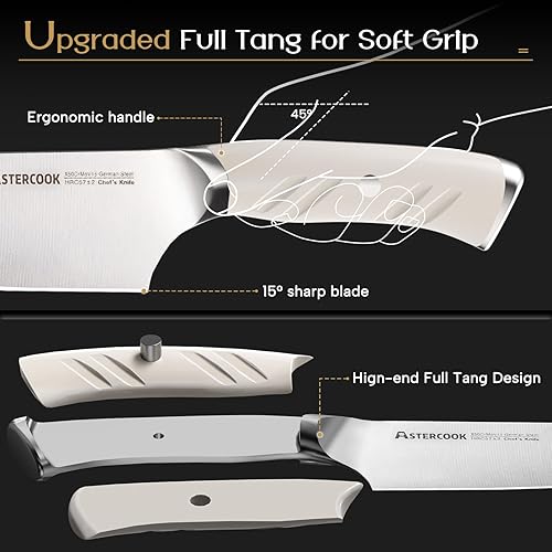 Miniatura 3 de Astercook Juego de cuchillos de cocina con bloque y afilador doble, 15 cuchillos de acero inoxidable alemán aptos para lavavajillas, juego de