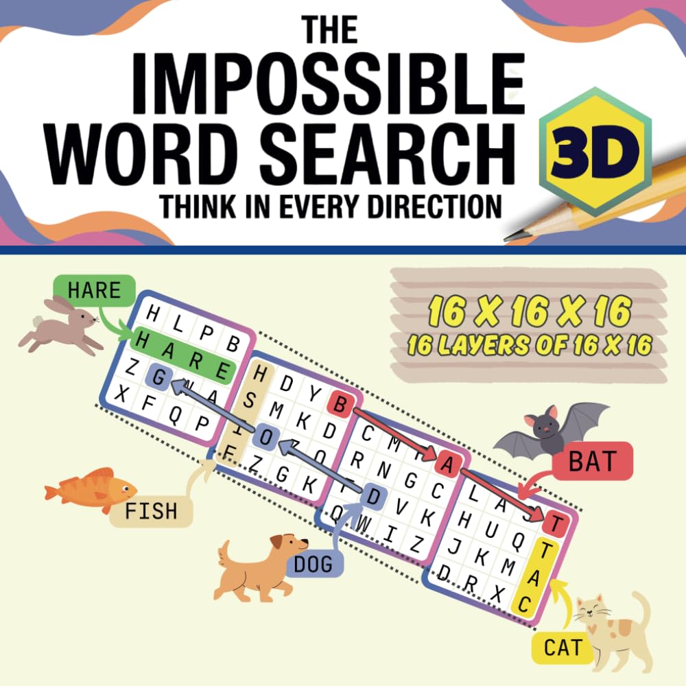 The Impossible Word Search 3D : Think In Every Direction: A Mind-Bending 3D Word Search Book for Kids & Adults – Forcing You to Think in Every Direction!