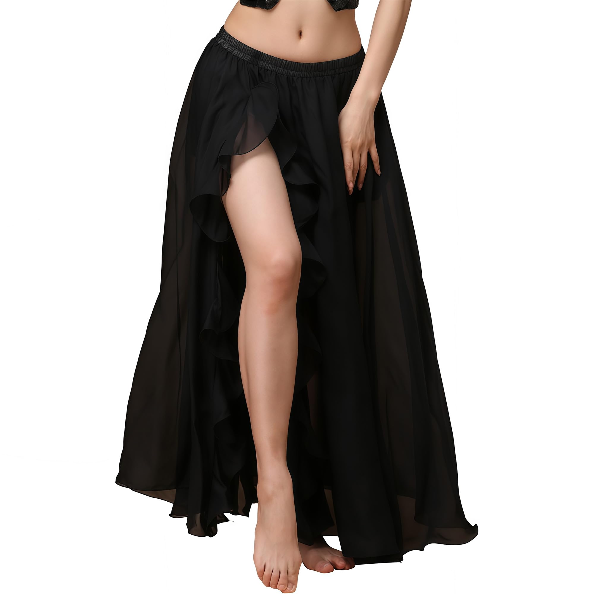MUNAFIE Gonna lunga da donna con fessura, danza del ventre, in chiffon, per danza del ventre