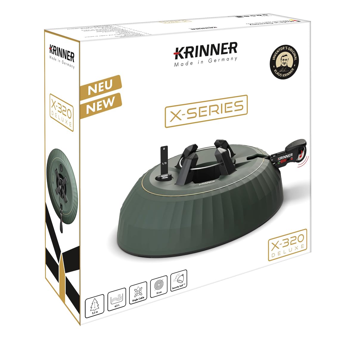 KRINNER® X-Series Deluxe Christbaumständer X-320 Deluxe Weihnachtsbaumständer NEU inkl. Fußpedal mit Sicherungsglocke und 4,5 Liter Wassertank für Baumhöhe bis 3,2m Made IN Germany 94345