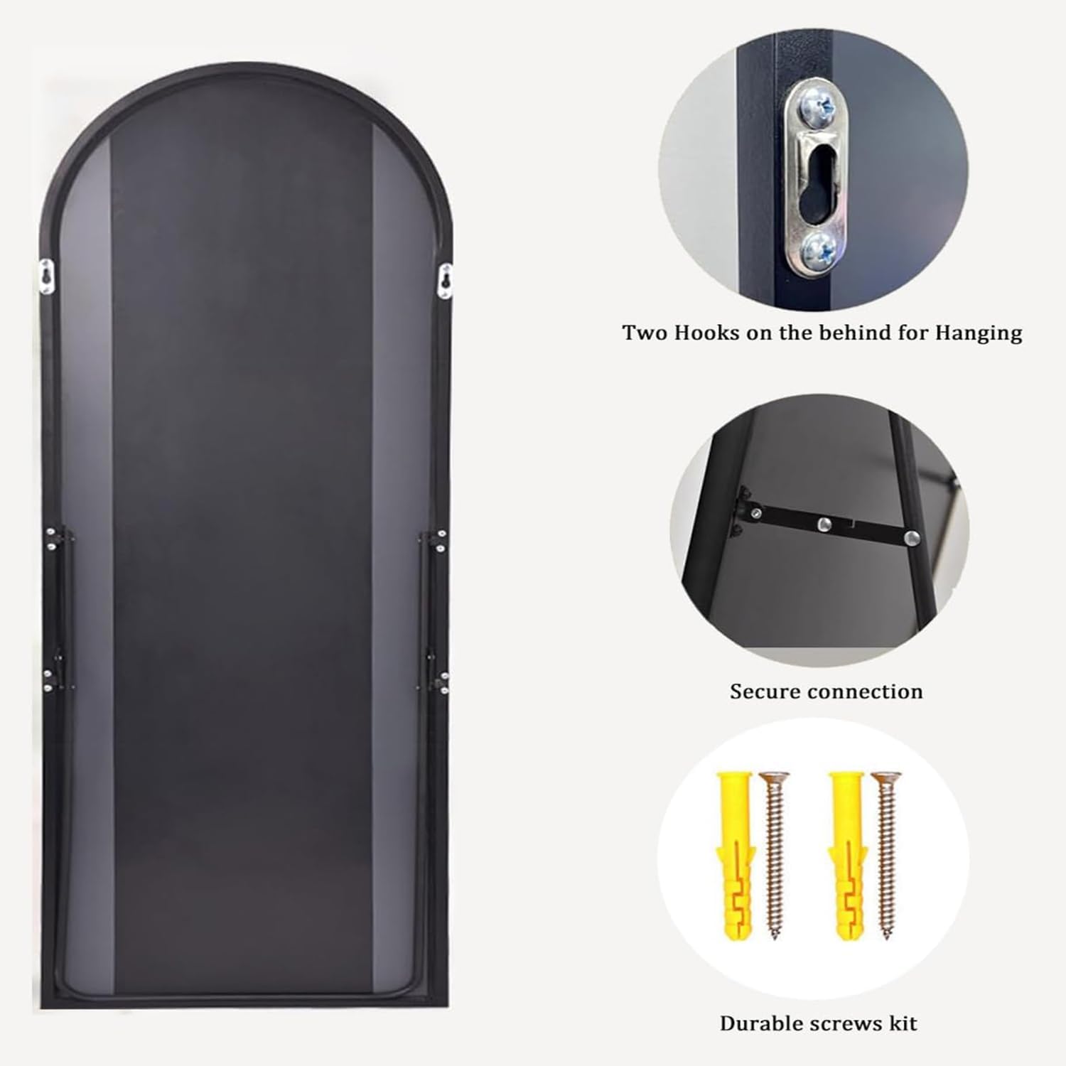 TinyTimes 76''x34'' Arched Floor Mirror, Full Body Mirror with Stand, Modern & Contemporary Design, Aluminum Alloy Frame (Black) - Image 4