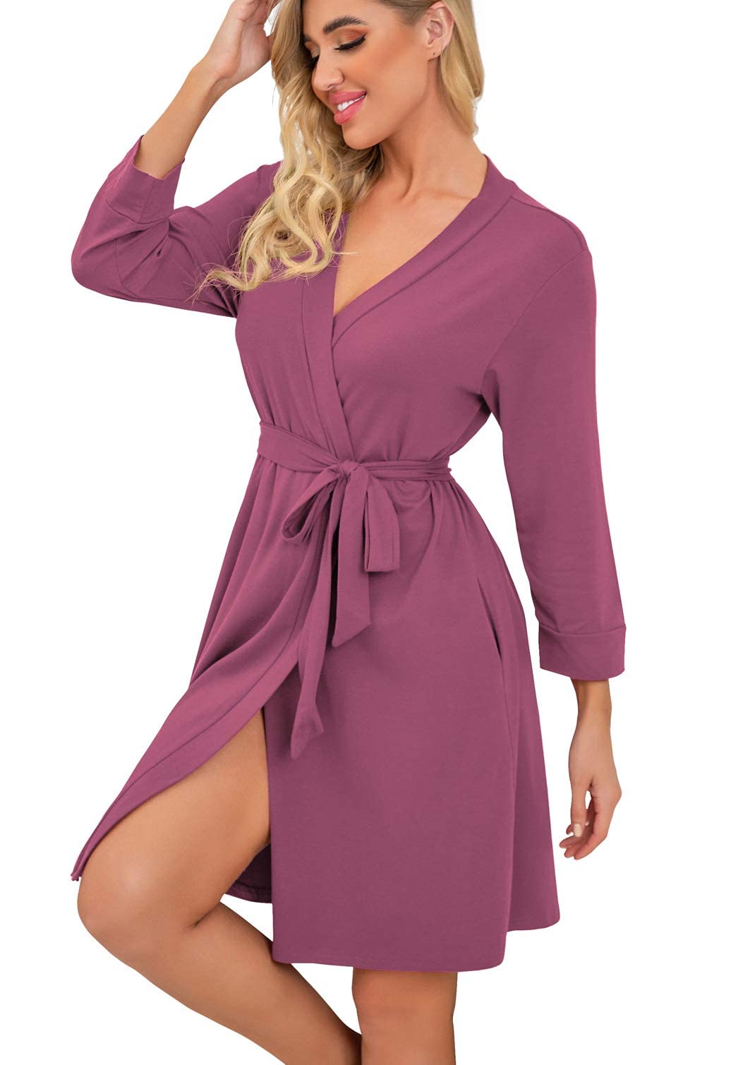 PrinStory Albornoz Para Mujer Ligero 3/4 Manga Mañana Kimono Túnicas Corto Ropa de dormir