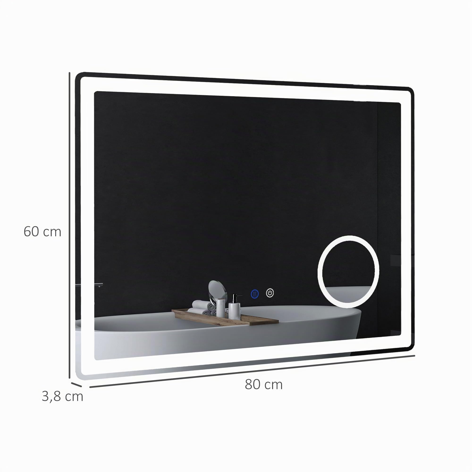 kleankin LED Badezimmerspiegel mit 3X Vergrößerung Badspiegel 80 x 60 cm