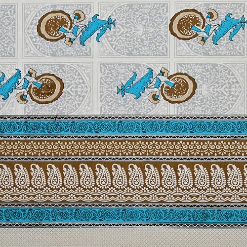 Image of 100% Cotton Single Bedsheet with 1 Pillow Cover | 240 TC Pure Cotton Flat Bed Sheet | Traditional Jaipuri Printed Bedding Set | Soft & Breathable | 60 x 90 Inch (Rangmahal Single 03)