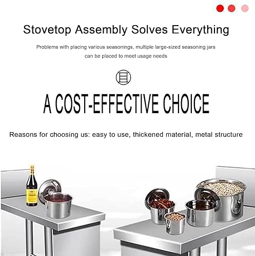 Miniatura 3 de Mesa de trabajo de cocina comercial de acero inoxidable, mesa auxiliar de barbacoa, mesas de metal, contador de condimentos con estante inferior y