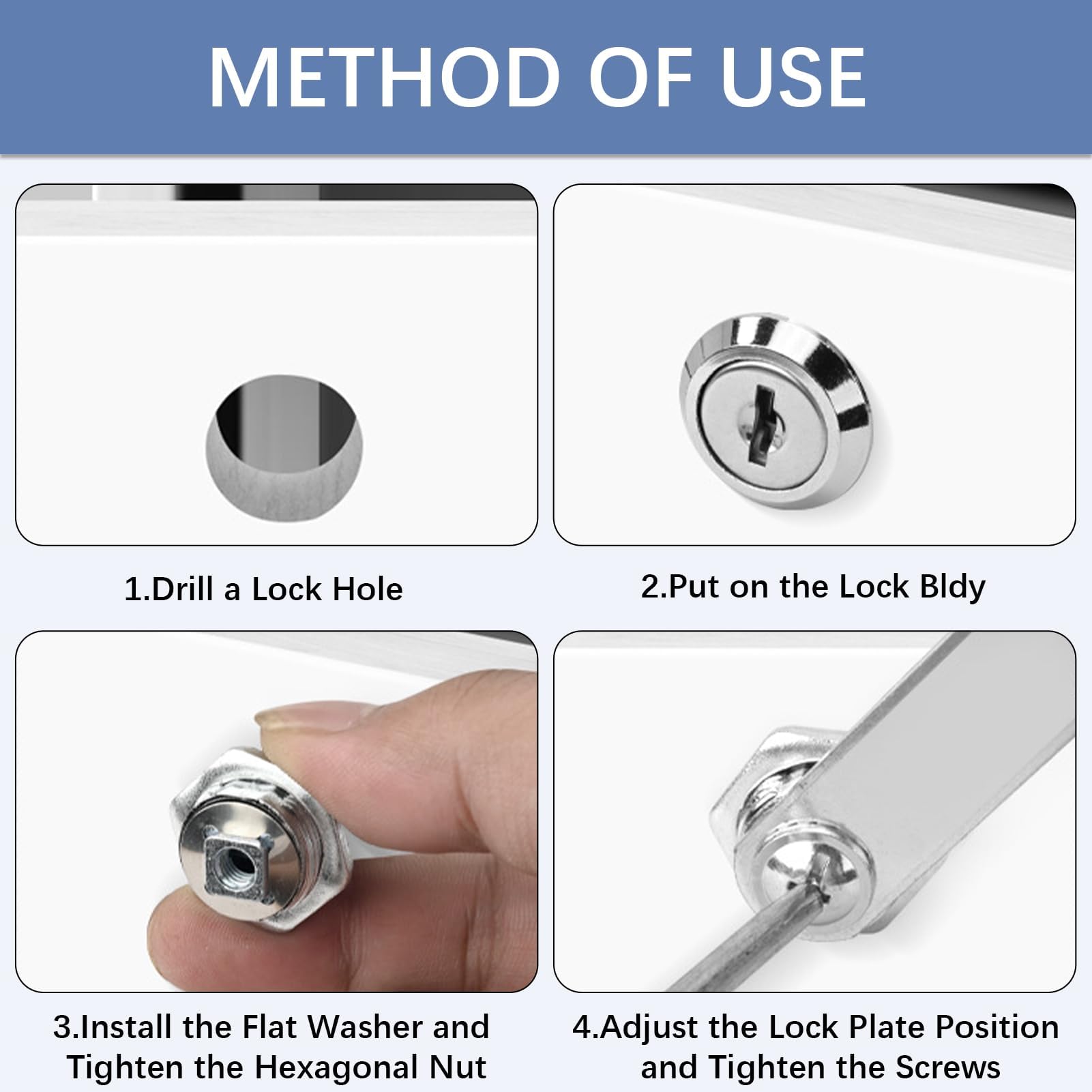 25mm Security Mailbox Keyed Cabinet Drawer Cam Lock System, 2 Keys, 4 Lock Plates, Undefined - Image 4