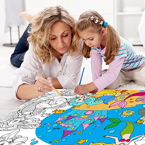 Image of 2 PCS Mermaid Coloring Books for Kids Mermaid Tail Giant Coloring Poster Large Coloring Tablecloth Huge Table Cover for Boys Girls Classroom Home Birthday Party Supplies Favor 31.4 x 43.3 Inch