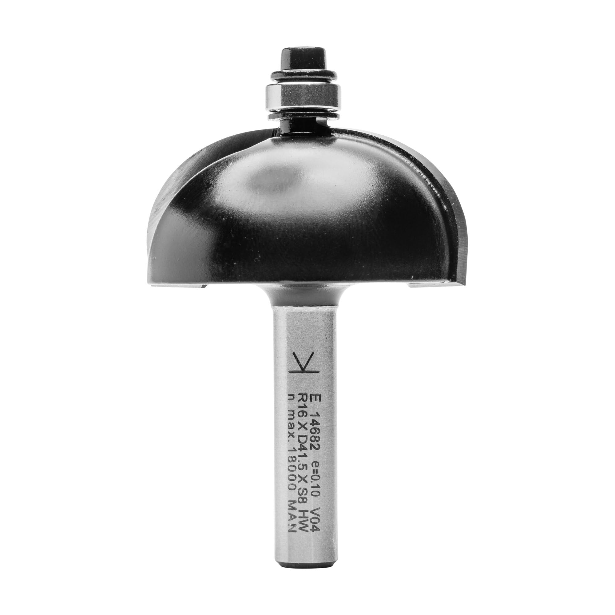 ENT 14682 Fresa de media caña, en carburo, vástago (S) 8 mm, diámetro (D) 41,5 mm, NL 19 mm, R 16 mm, SL 32 mm, con rodamiento
