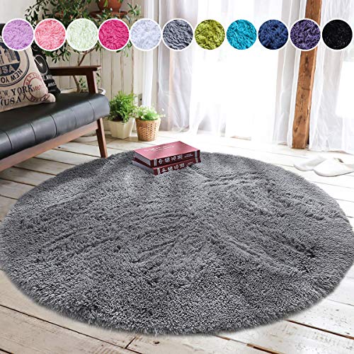 junovo Round Fluffy Soft Area Rugs for Kids Girls Room Princess Castle Plush