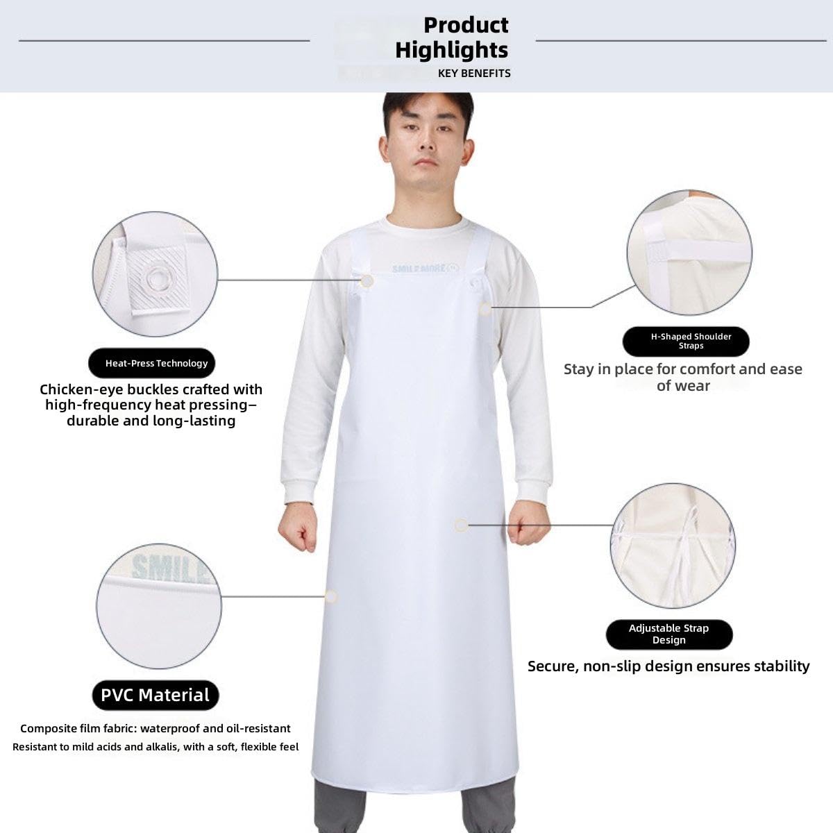 Delantal de PVC Impermeable Blanco, Pack de 10 Piezas, Delantal de Trabajo Pesado Resistente a Productos Químicos y a Prueba de Aceite, Ideal para Cocina, Lavavajillas y Uso Industrial