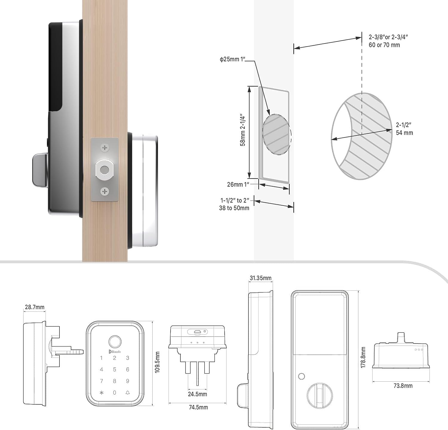 Fingerprint Door Lock 4-in-1 Smart Lock - Keyless Entry With App, Keypad & Backup Key (Brushed Nickel)