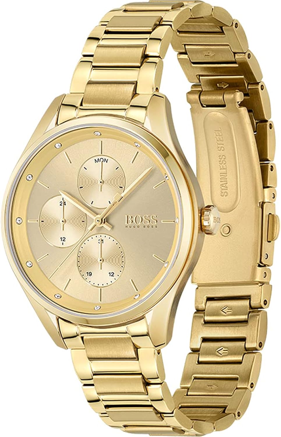 Boss Orologio Analogico Multifunzione al Quarzo da Donna con Cinturino in Acciaio Inossidabile Dorato - 1502584 Boss Orologio Analogico Multifunzione al Quarzo da Donna con Cinturino in Acciaio Inossidabile Dorato - 1502584