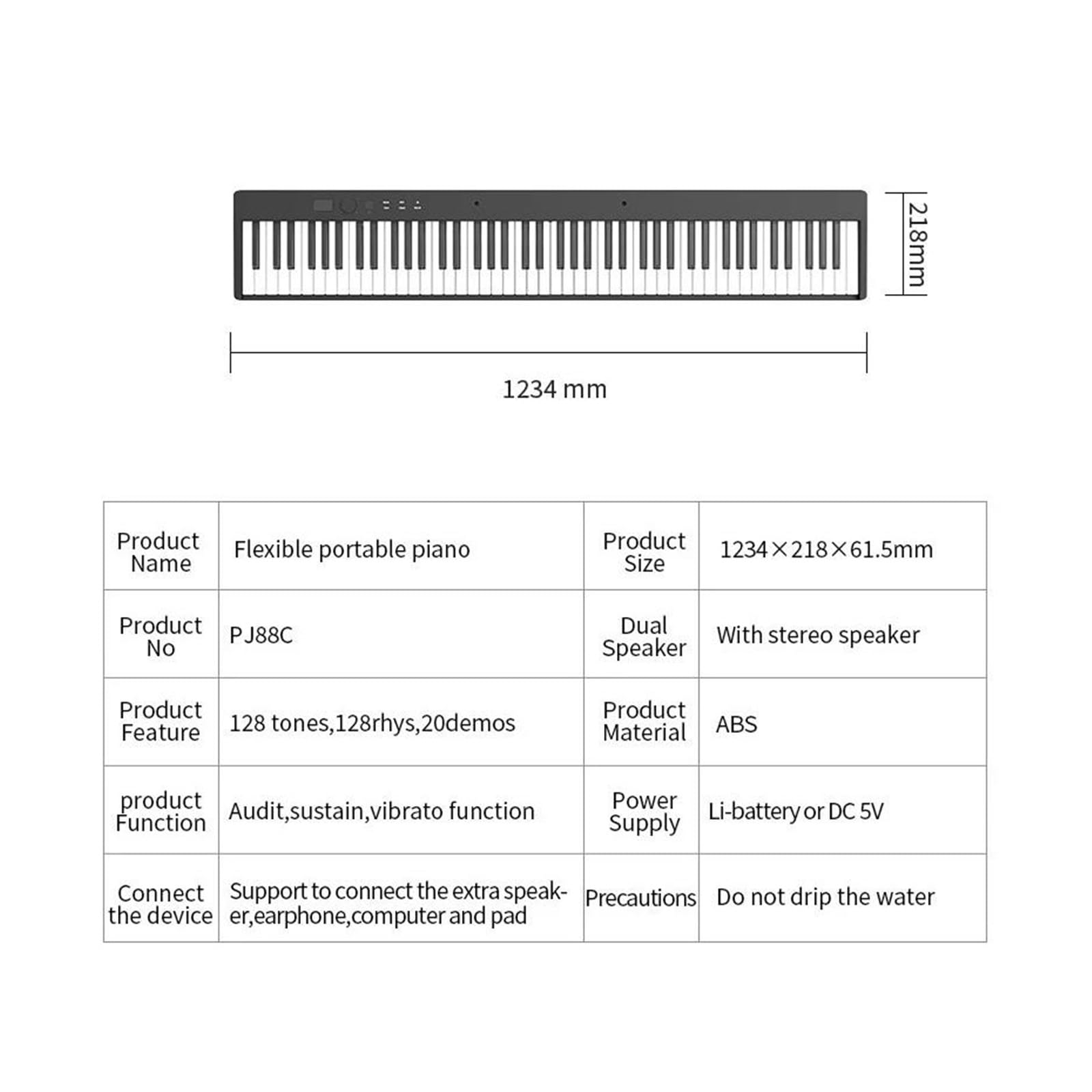 Tastiera Elettronica Professionale Pianoforte Pieghevole 88 Tasti Pianoforte Elettronico Per Adulti Principianti Controller MIDI Tastiera Musicale Professionale Portatile(White,EU)