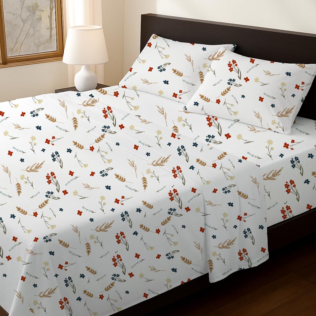 SLEEP-NEST 100 Cotton Queen Sheet Set Deep Pocket Sheets 16 Soft Breathable Floral Printed Bed Sheets for All