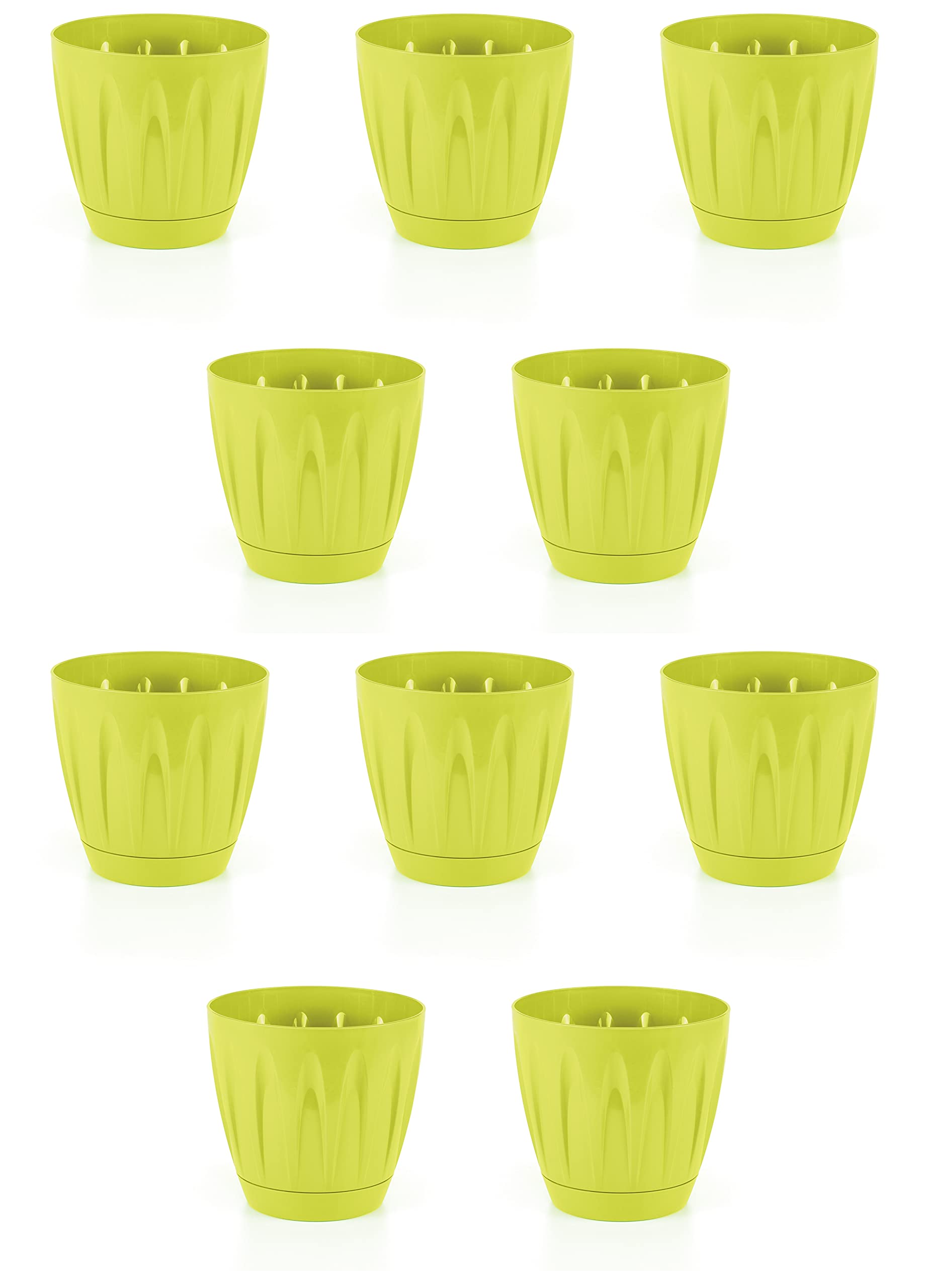 Jolie Max Modern Daisy Round Flower Pot with Self Saucer. Indoor/Outdoor Flowerpot. (Light Green) (7 Sizes) (10, No:3 (3 Lt))