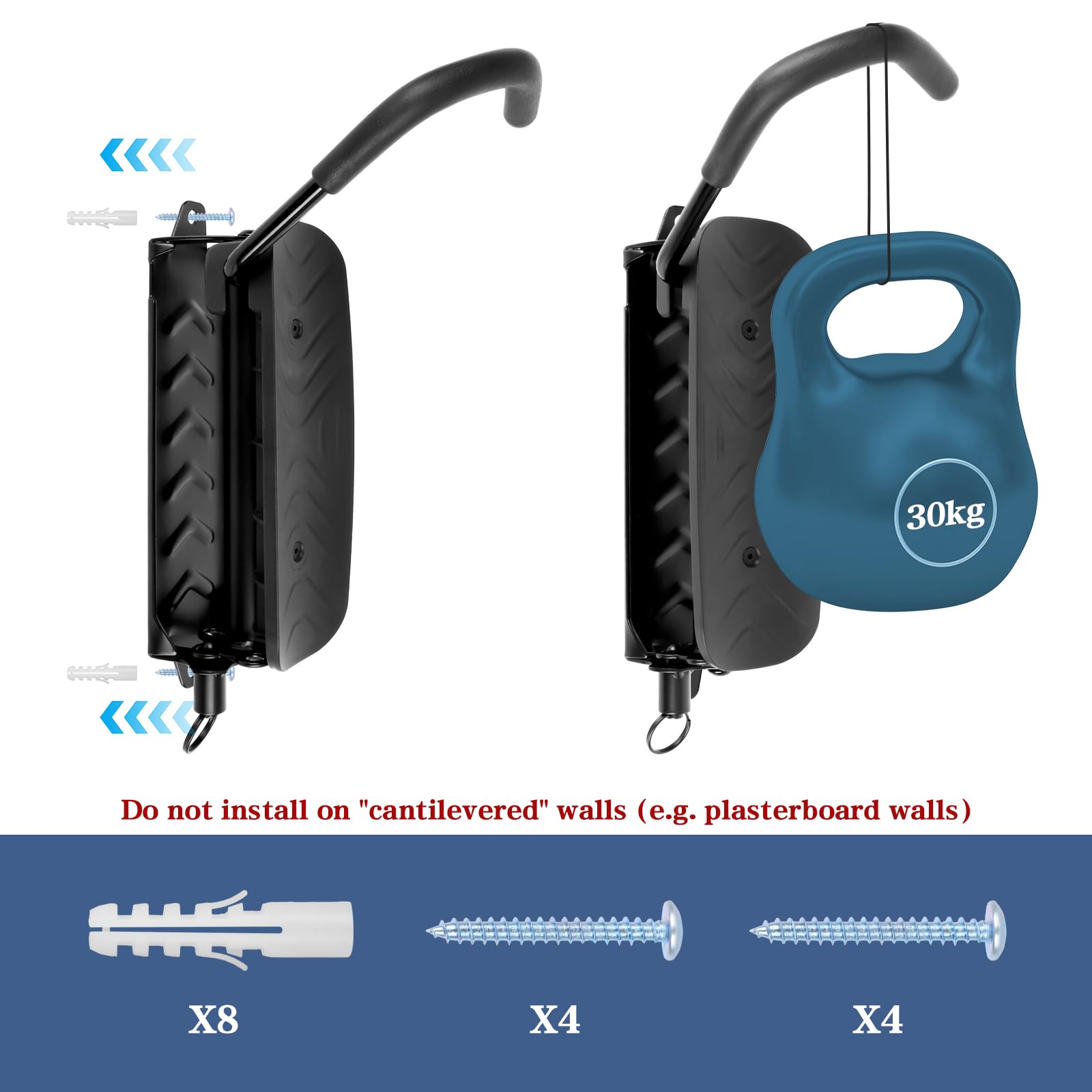 Supporto Parete Bicicletta Verticalmente Girevole Portata 30kg Gancio Bici Muro per Garage MTB