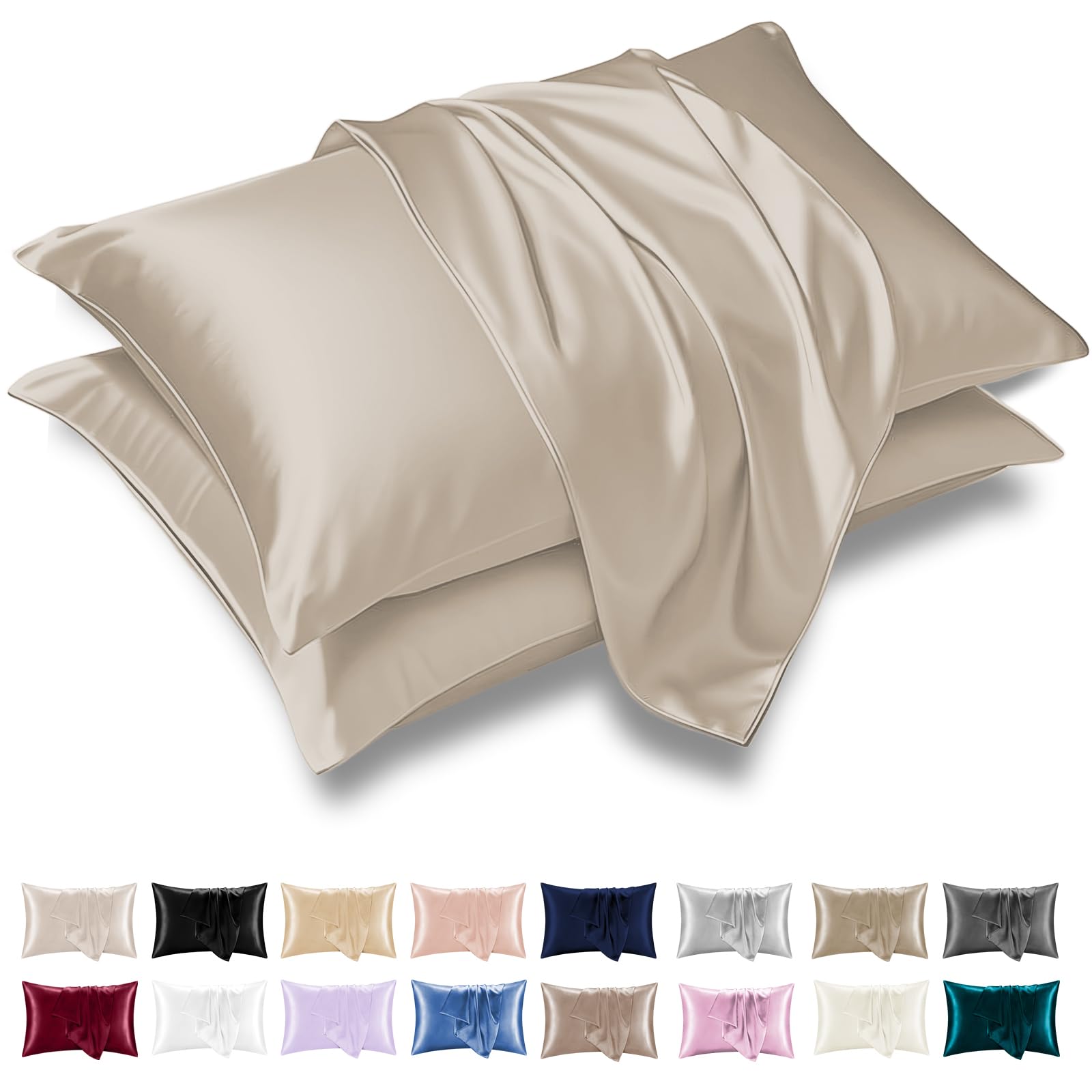 Grace Taupe Satin Silk Pillowcases 4 Pack - Satin Pillowcase For Hair And Skin - Ultrasoft Hypoallergenic Pillow Cases With Envelope Closure