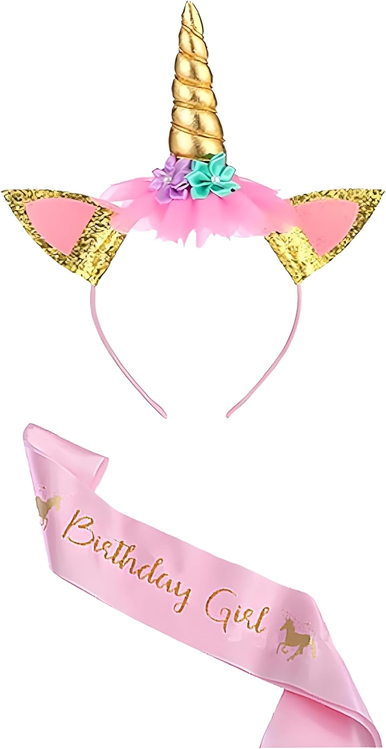 Unicorn Birthday Outfit for Girls - Unicorn Shirt & Tutu Skirt Dress with Headband, Hair Bow & Sash - Image 4