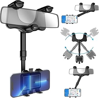 BIRDLINE Mobile Holder for Car 360° Rotation, Multifunctional Drive Easy Rearview in Rotatable Stand Mount, Adjustable Hanging Anti Shake Rearview Mirror Phone Holder for All Mobile Phones. - image, photos