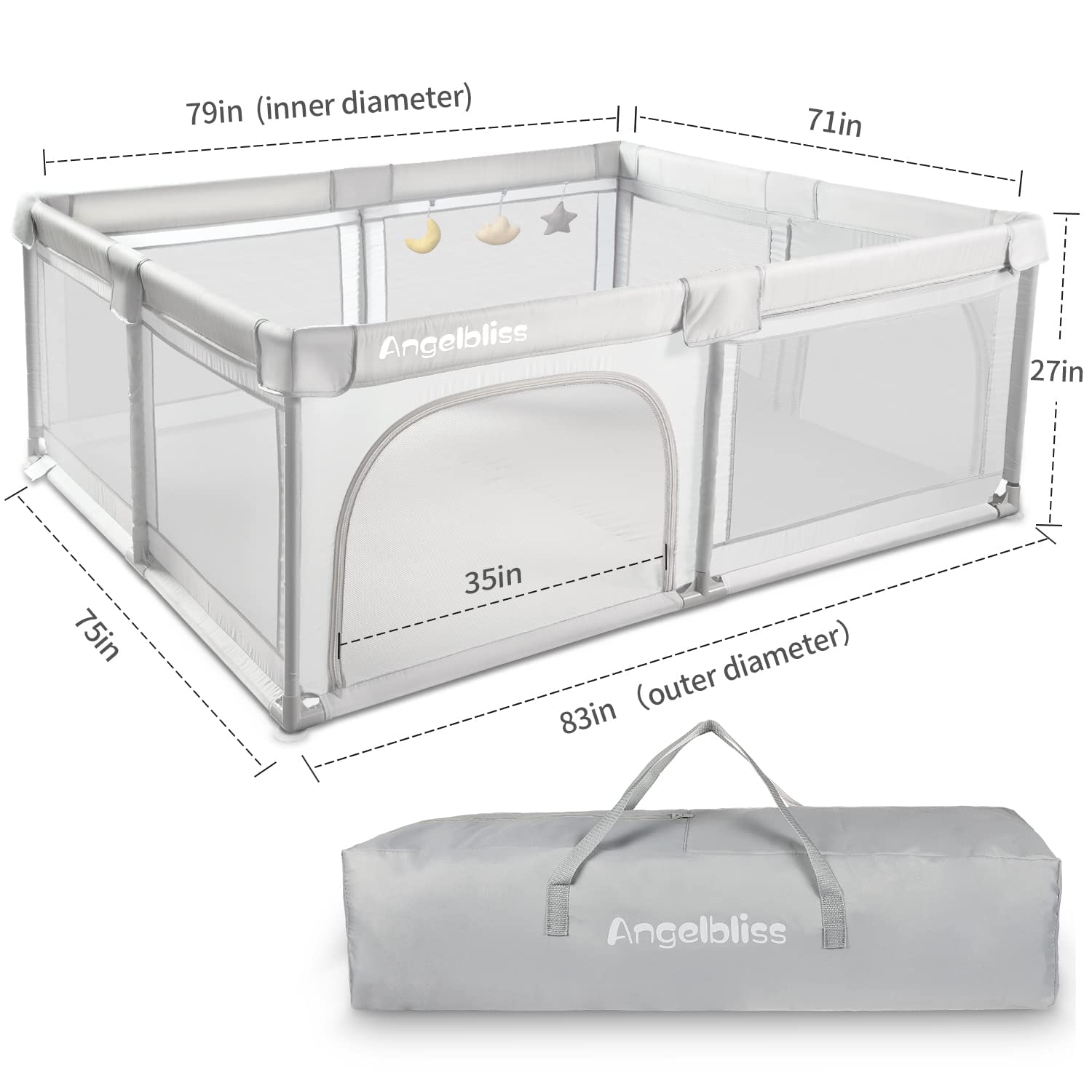 ANGELBLISS Baby Playpen, Extra Large Playard, Indoor & Outdoor Kids Activity Center with Anti-Slip Base, Sturdy Safety Play Yard with Breathable Mesh, Kid's Fence for Infants Toddlers(Grey,79â€_x009d_x71â€_x009d_)