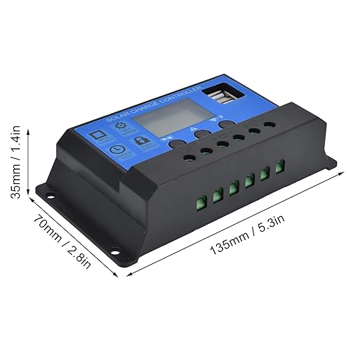Miniatura 7 de Controlador solar, controlador solar DC 12V-24V, regulador inteligente de batería de panel solar con controladores de energía renovable dobles (10A)
