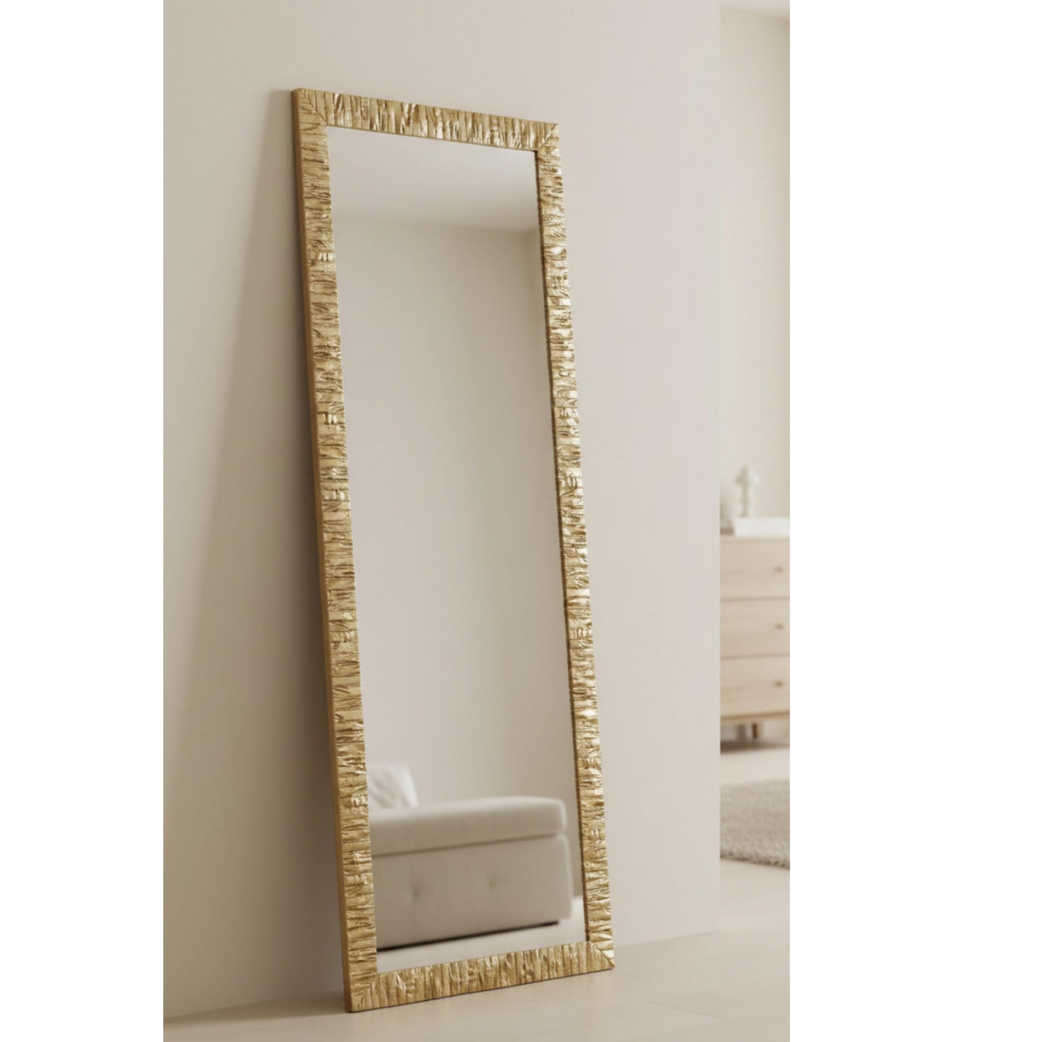 MO.WA Miroir Mural Long Moderne, Miroir Mural 55x145 Cadre Bois Argent Antique, fabriqué en Italie, Grand Miroir Pleine Longueur