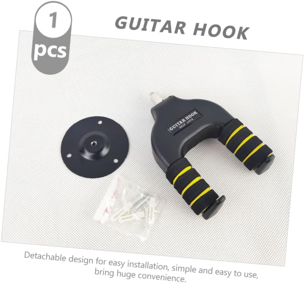 HANABASS Wall Mounted Guitar Hook Hanger with Automatic Lock for Acoustic and Electric Guitars Black Iron Base for Home and Studio Use image 3