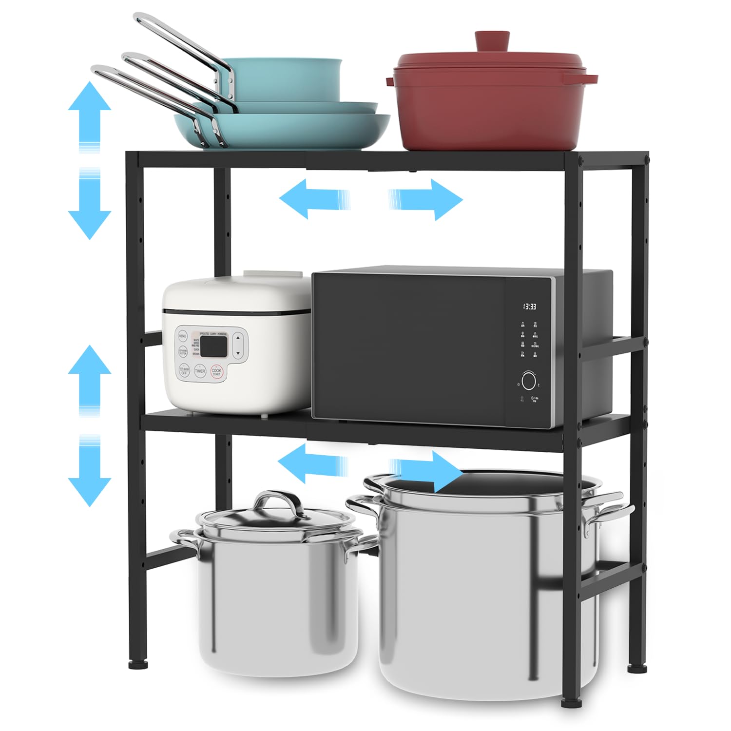 2-Tier Expandable Metal Storage Shelves, 150LBS Heavy Duty Shelving Units and Storage,Adjustable Utility Organization and Storage Shelf Rack For