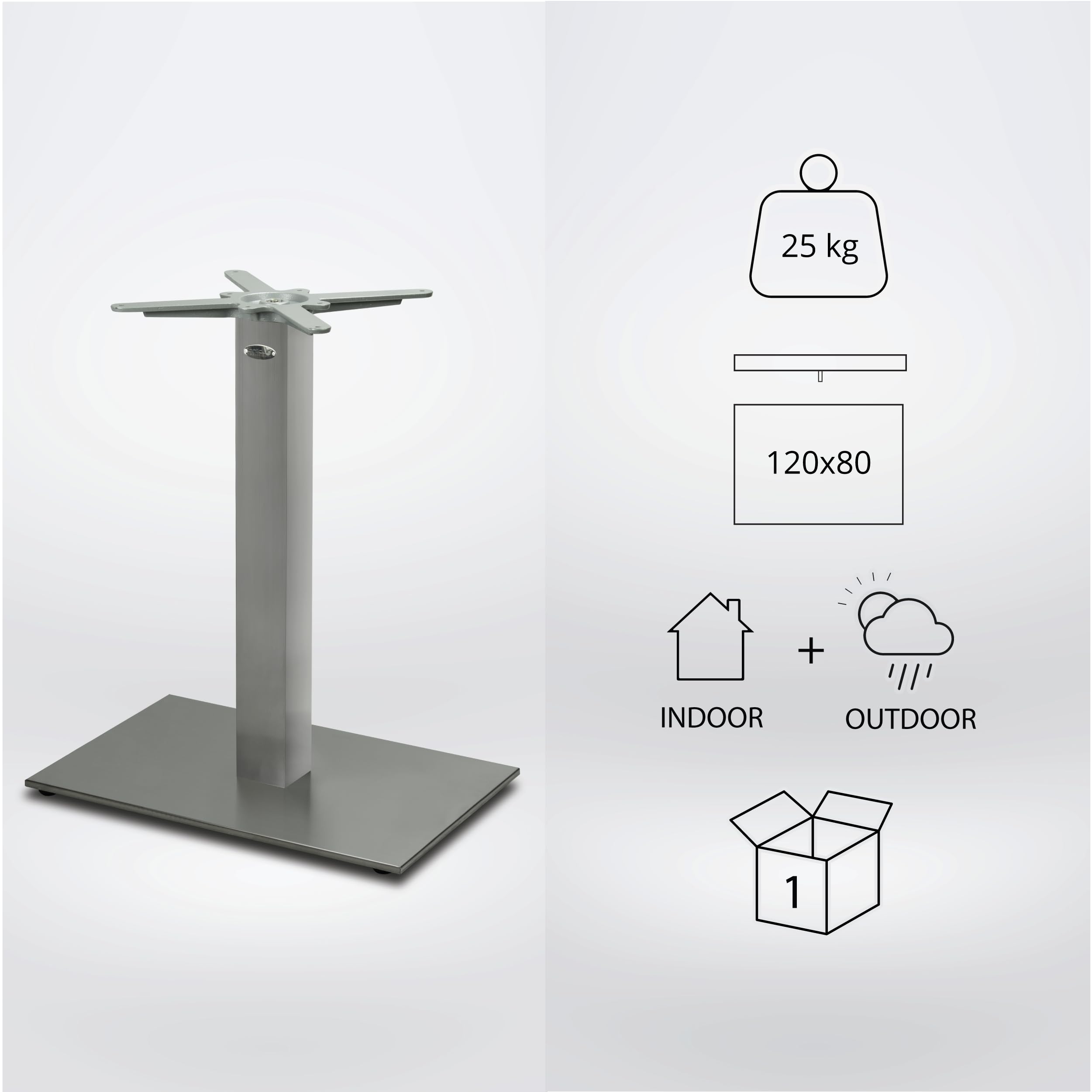 Base per Tavolo da Pranzo Premium in Acciaio Inossidabile - PD7090inox - Gambe per Tavoli (Altezza: 73 cm, Peso: 25 kg, Area di Appoggio: 60x40 cm) - Max. Dimensione della Tavola: 120x80 cm
