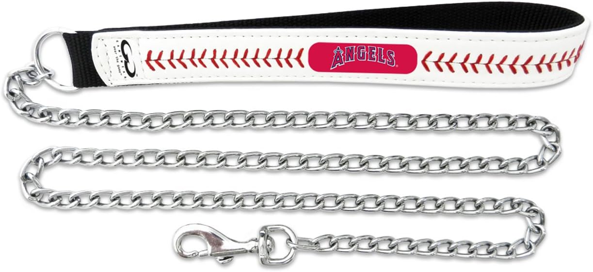 MLB Los Angeles Angels Baseball Leather Chain Leash, 3.5 mm