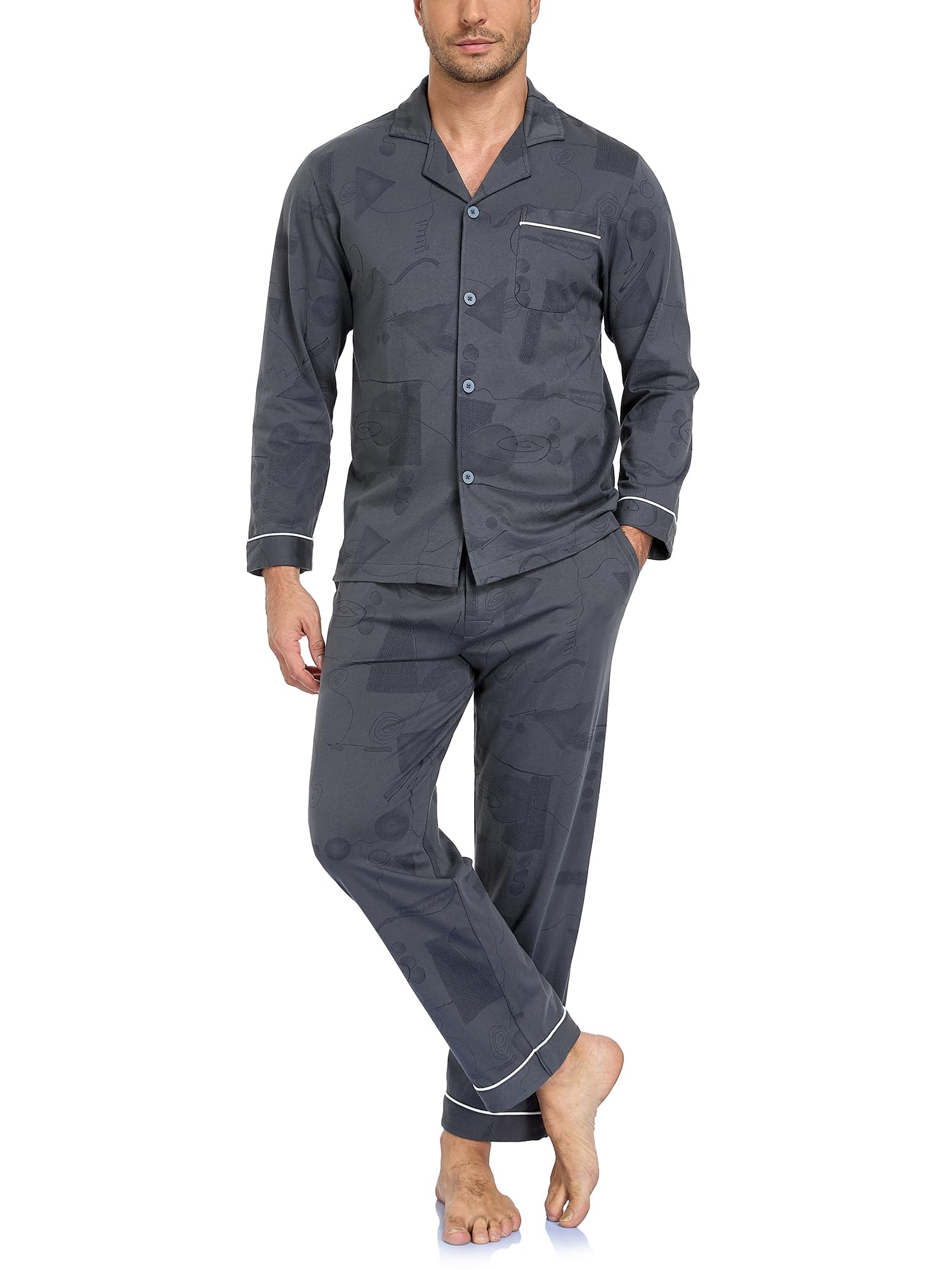 COLORFULLEAF Men's 100% Cotton Pajamas Set Long Sleeve