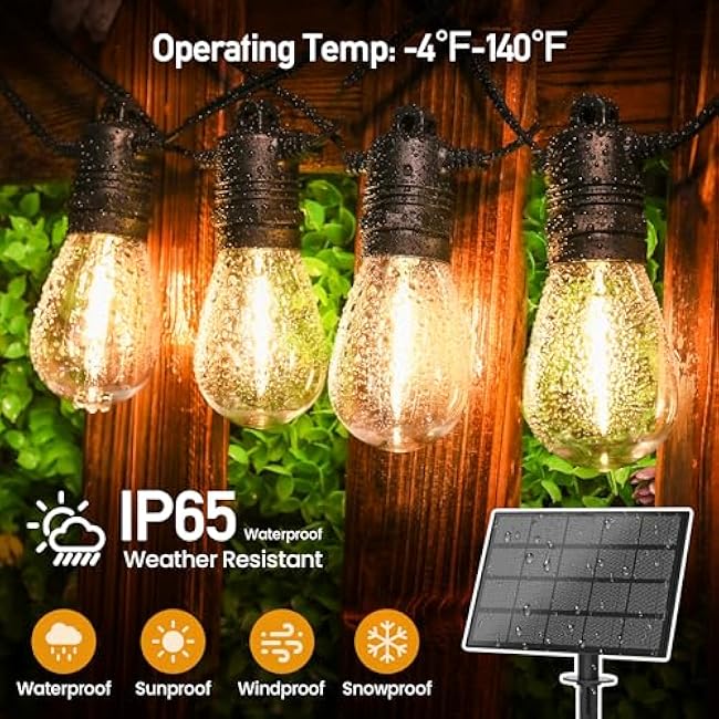 Solar String Lights Outdoor Waterproof 54 FT 24 Sockets 25 LEDs Patio Lighting, USB Charge & Remote Controlled Dimmer Timer, Solar Outdoor Lights for Patio Yard Outside Camping Party 2700K