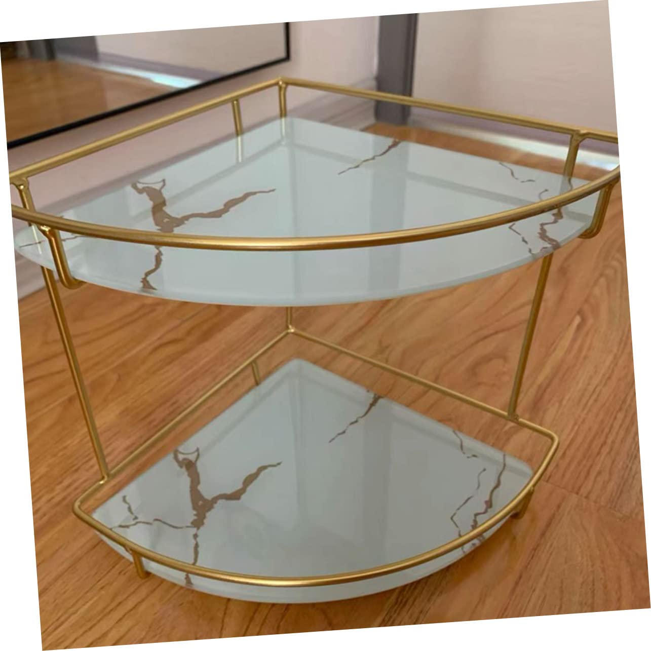 Organizador de estante de baño de cristal dorado con estantes para tabletas y práctico soporte de almacenamiento para esquina del hogar, estante de almacenamiento de productos de cuidado de la piel y