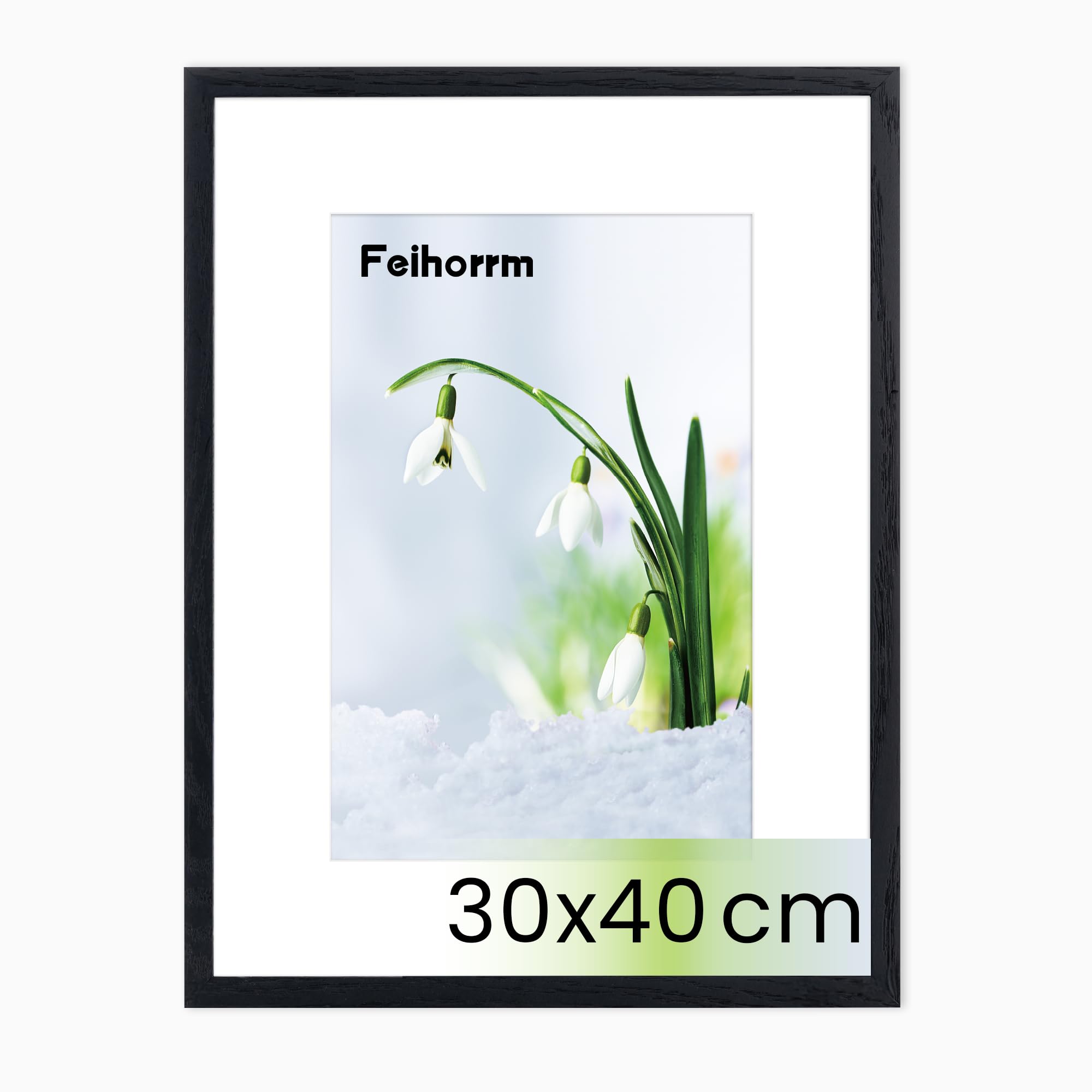 Feihorrm Bilderrahmen, Fotorahmen aus Eiche, Mit gehärtetem Glas, Für 30x40 cm-Fotos ohne Passepartout oder 19x29 cm-Fotos mit Passepartout, Fotorahmen aus Massivholz (Schwarz, 30x40 cm/ 1x)