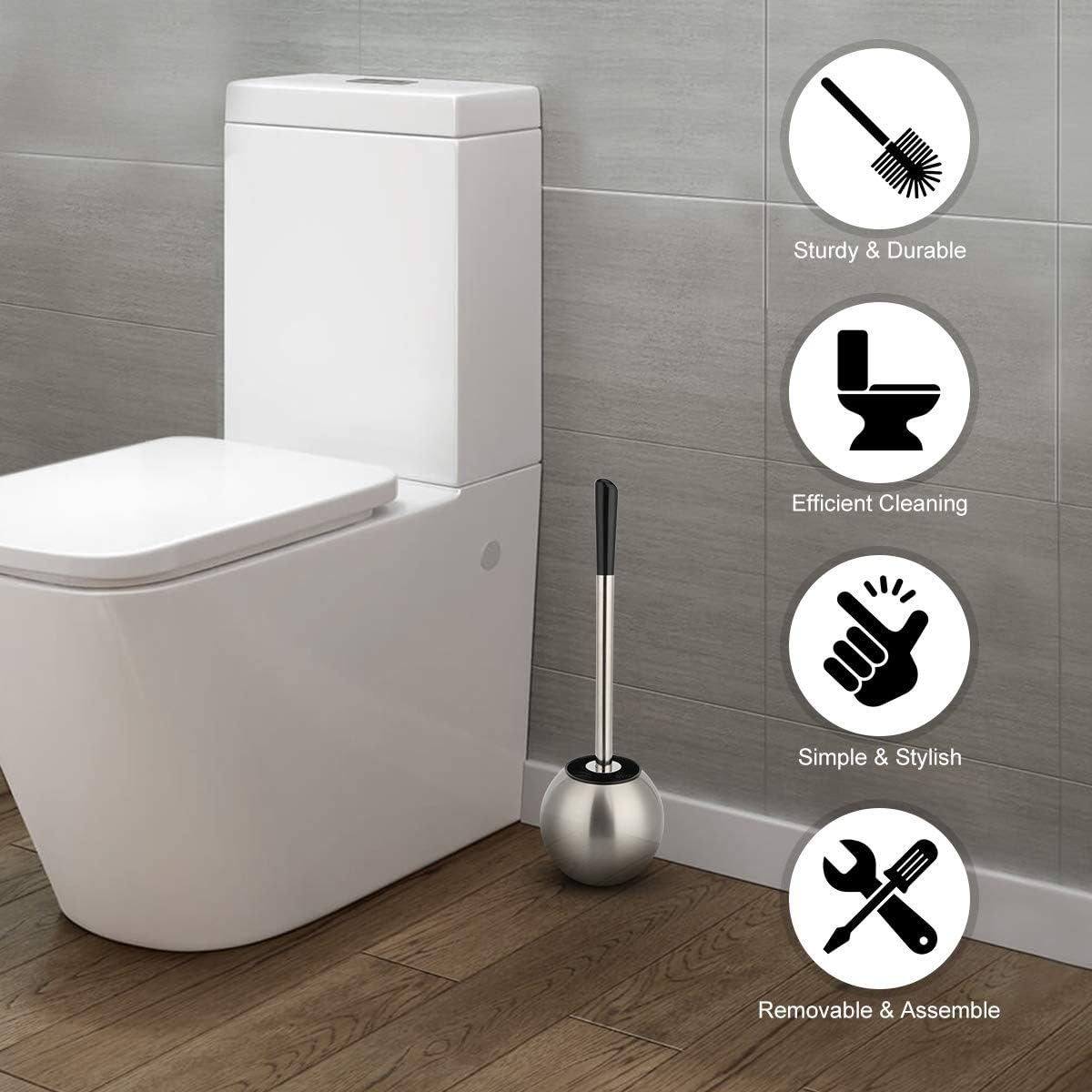 IXO Toilet Brush and Holder 2 Pack, 304 Stainless Steel Toilet Brush with Extended and Durable Comfortable Brush Handle, Toilet Bowl Brush for Bathroom Toilet - Ergonomic, Pratical Durable: Kitchen & Dining