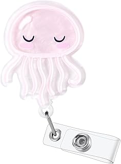 Cute Pink Jellyfish Badge Reel, Pediatric Retractable ID Card Badge Holder, Name Tag Work Badge Clip for NICU RN LPN CNA MA ER Night Shift Nurse Nursing Student OB/GYN L&D Doctor Teacher, Nurse Gifts