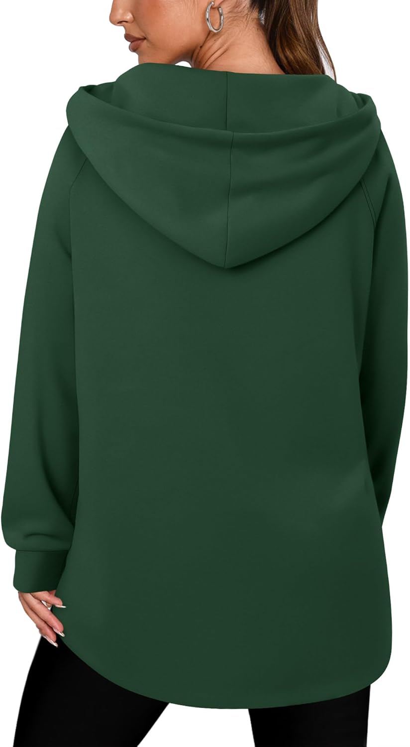 onlypuff Women Hoodie Pullover Trendy Quarter Zipper Lapel Sweatshirts Drawstring Cute Hooded Tunic Tops with Side Pockets - Image 5