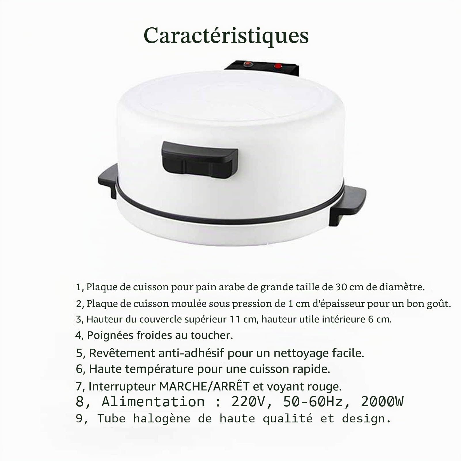 Machine à Pizza électrique de Comptoir de 12 Pouces, Four à Pizza électrique, Machine à Pain Arabe, Cuiseur à Pizza en Pierre Chaude, Machine à Steak 2000W (Prise UE 220V 50Hz)