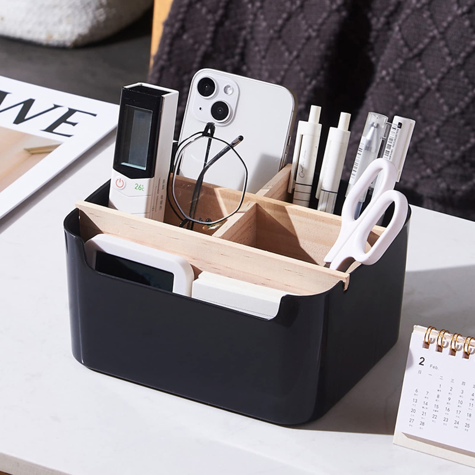 Seasboes Organizer da scrivania 5 scomparti in bambù nero